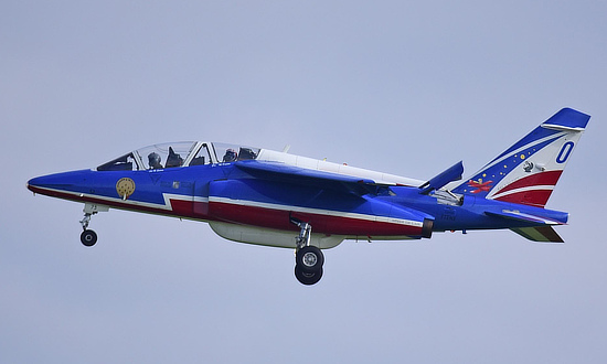 The Patrouille de France Alpha jet "0" with its special livery honoring Antoine de Saint Exupéry and his Little Prince 